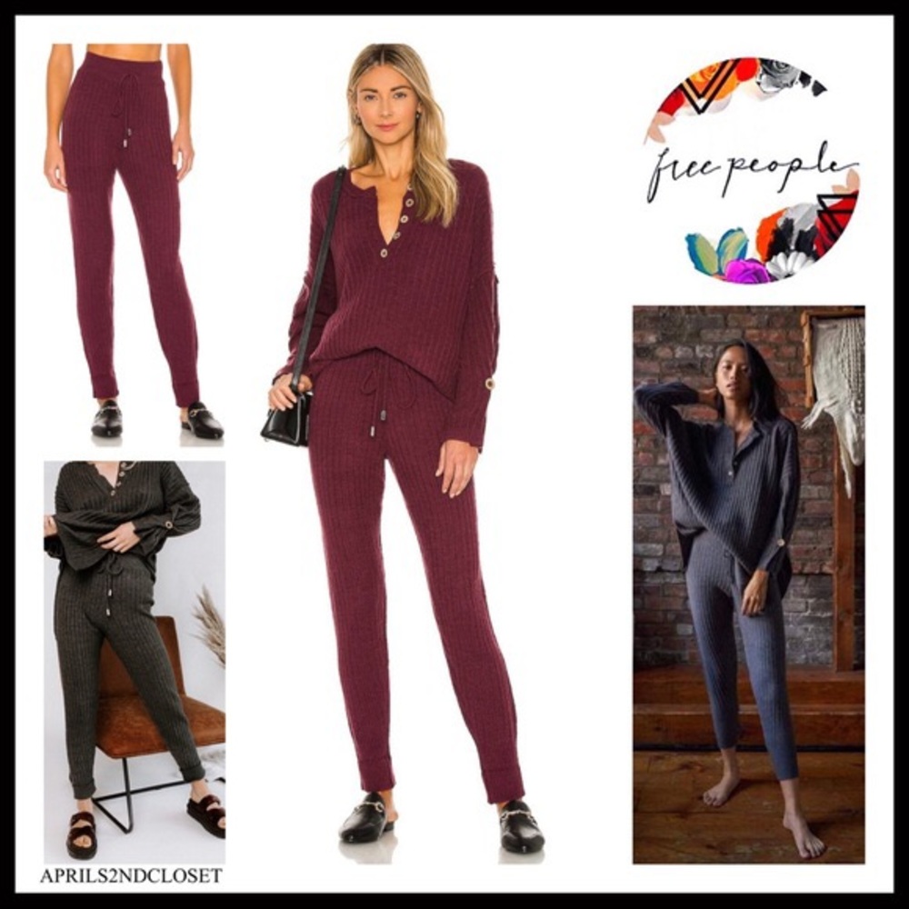 FREE PEOPLE BOHO JOGGERS COZY RIB KNIT LOUNGE ATHLEISURE SKINNY SOFT PANTS A3C - Picture 11 of 11